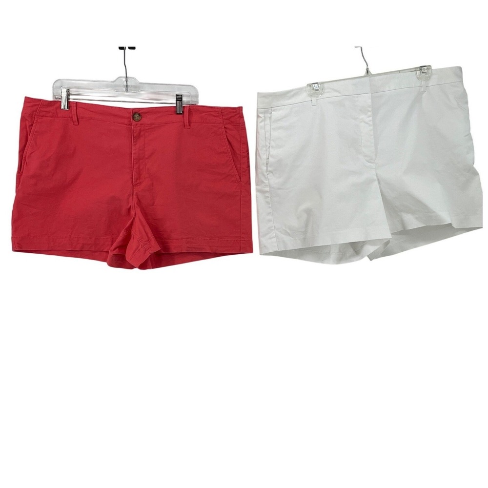 2- Ann Taylor Chino Shorts Womens 18 Loft Melon White Cotton Stretch